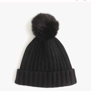 J. Crew•Ribbed Beanie with Faux Fur Pom Pom